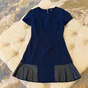 Club Monaco Navy Blue Dress with black leather detail Size 6